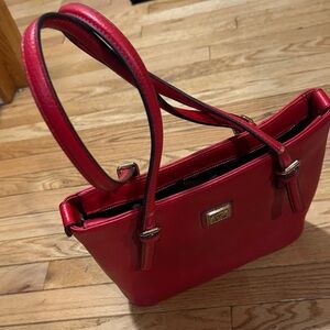 Anne Klein Stunning Vibrant Red Pebble Leather Tote Bag